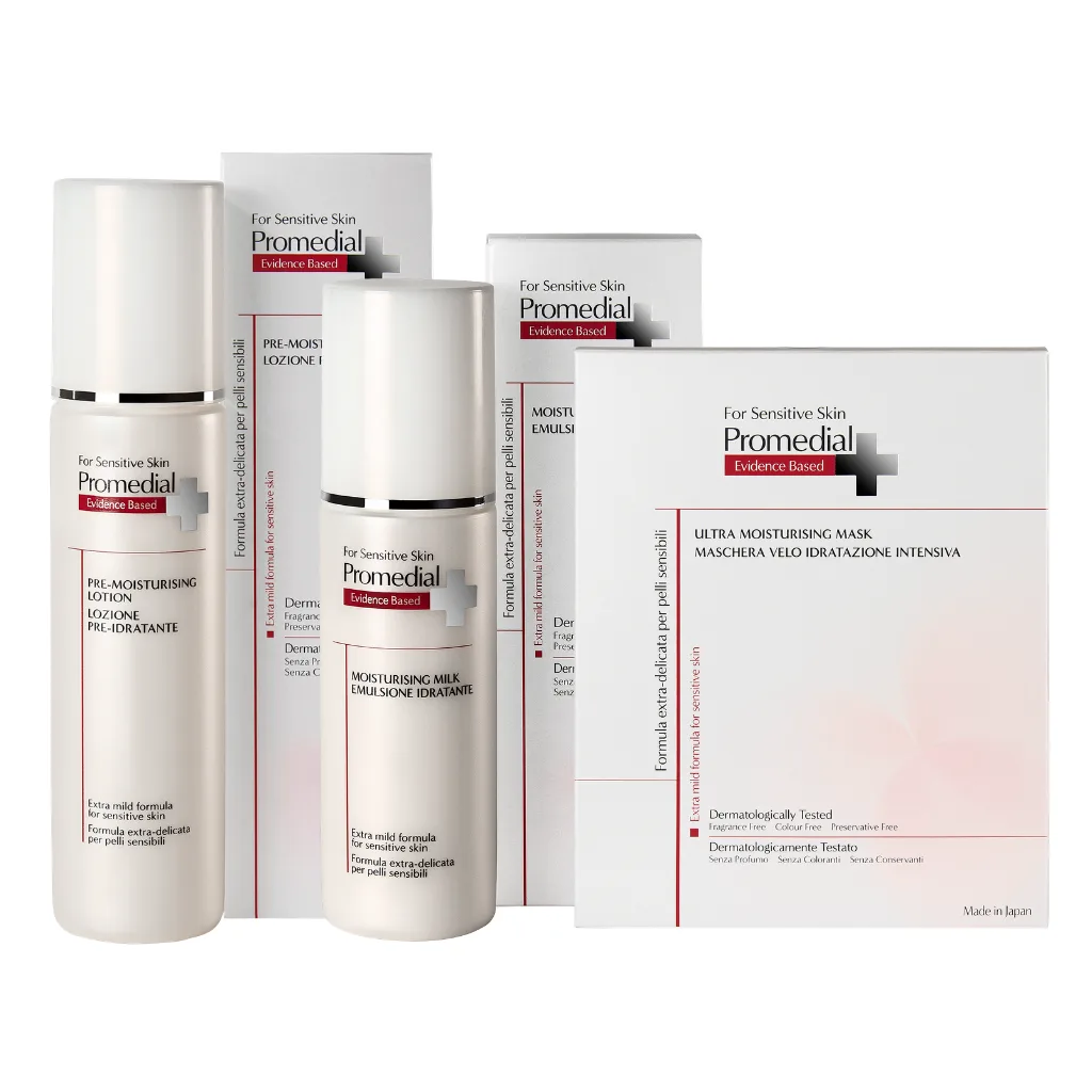 routine pelle reattiva Promedial skincare pelle sensibile e reattiva maschera idratante Promedial emulsione idratante pelle delicata